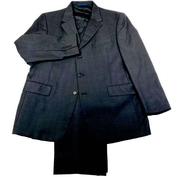 Daniel Cremieux Loro Piana Suit Wool Plaid Gray 3 Button 44 46 Pant Pleated 40 - Picture 1 of 16